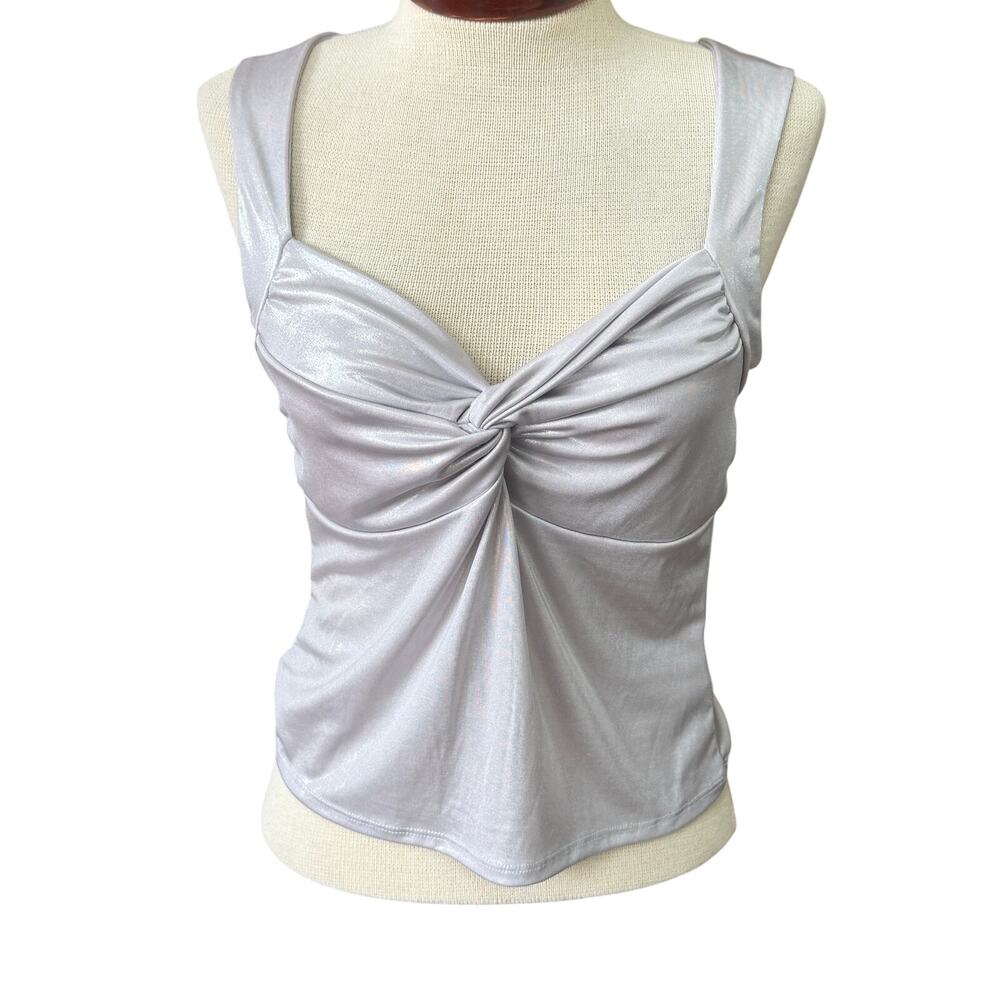 Silence & Noise Silver Twist Front Top Size XL Going Out Modern Party Date Night
